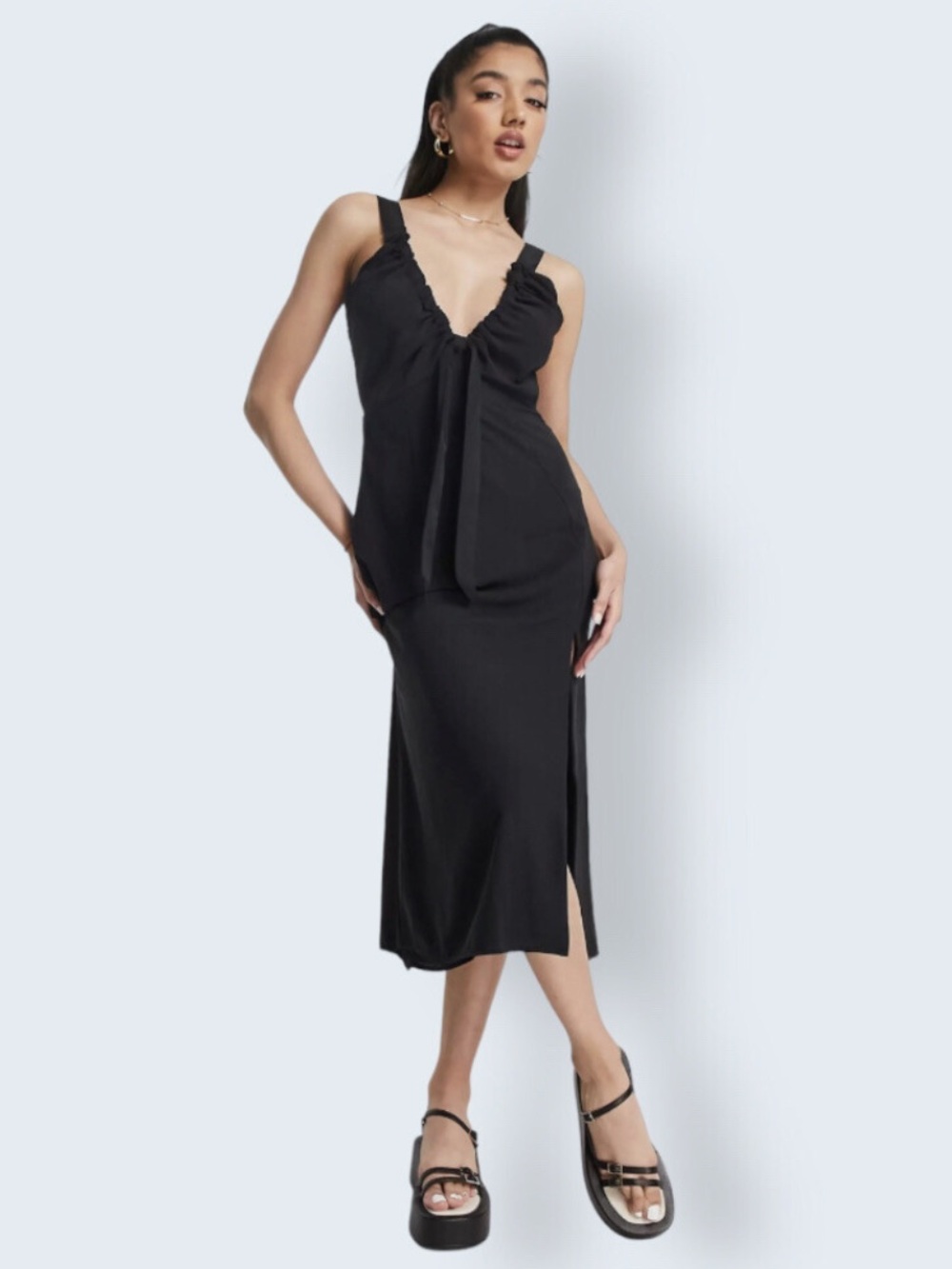Abercrombie & Fitch Black Cinched Neck Slip Midi Dress Size M NWT MSRP $90